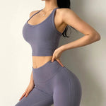 Women's Performance Activewear Set - Tummy Control Flexible Exercise Tights and Sports Bra Set - Allen-Fitness