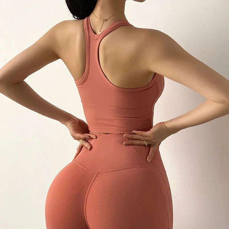 Women's Performance Activewear Set - Tummy Control Flexible Exercise Tights and Sports Bra Set - Allen-Fitness