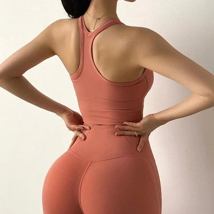 Women's Performance Activewear Set - Tummy Control Flexible Exercise Tights and Sports Bra Set - Allen-Fitness