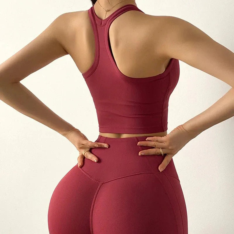 Women's Performance Activewear Set - Tummy Control Flexible Exercise Tights and Sports Bra Set - Allen-Fitness