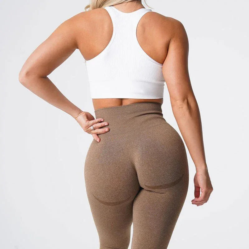 Women's Seamless Leggings - Medium Thickness Chenille Fabric in Mocha & Black, Sizes XS-L - Allen-Fitness
