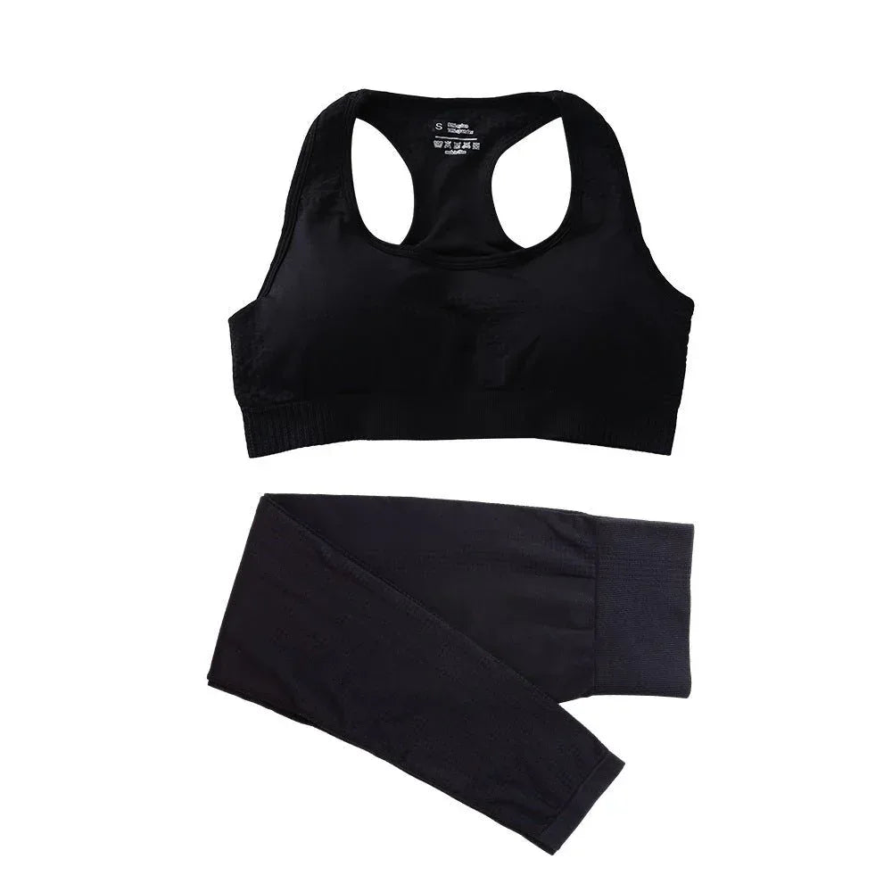 Women's Seamless Yoga Set - 2PCS High Waist Leggings & Fitness Crop Top Gym Outfit - Allen-Fitness
