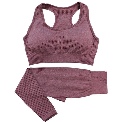 Women's Seamless Yoga Set - 2PCS High Waist Leggings & Fitness Crop Top Gym Outfit - Allen - Fitness