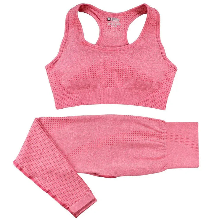 Women's Seamless Yoga Set - 2PCS High Waist Leggings & Fitness Crop Top Gym Outfit - Allen-Fitness