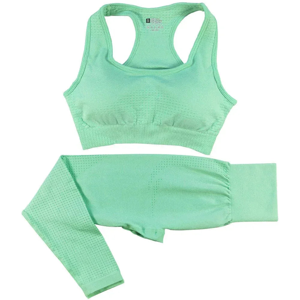 Women's Seamless Yoga Set - 2PCS High Waist Leggings & Fitness Crop Top Gym Outfit - Allen-Fitness