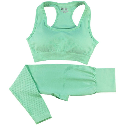 Women's Seamless Yoga Set - 2PCS High Waist Leggings & Fitness Crop Top Gym Outfit - Allen - Fitness