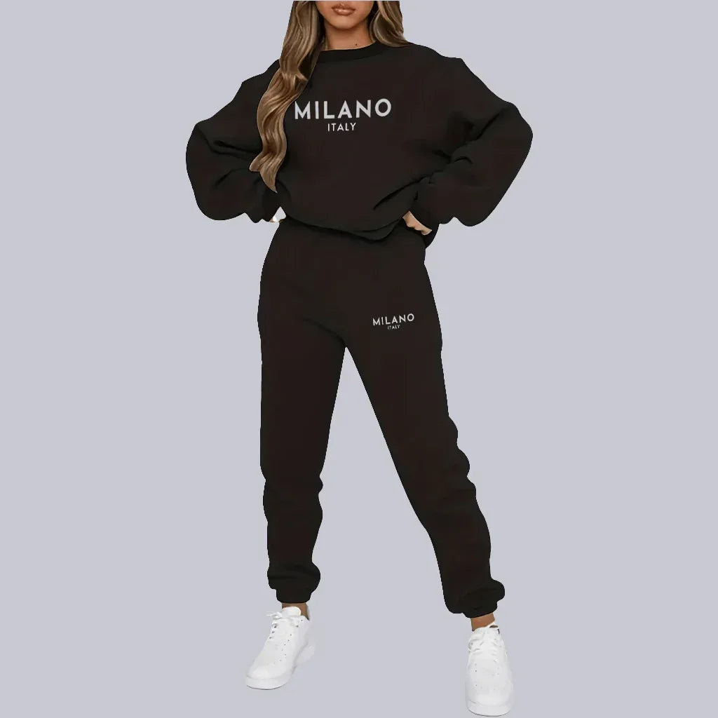 Women's Sportswear Set - Casual 2-Piece Suit with 3D Effect, Long Sleeve and Trousers - Allen-Fitness