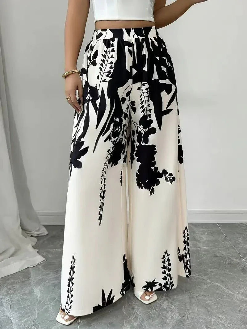 Women’s Summer Fashion Casual Printed Pants – Lace-up Waist Slim Fit Lightweight Style - Allen-Fitness