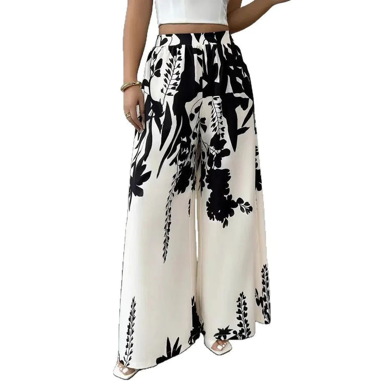 Women’s Summer Fashion Casual Printed Pants – Lace-up Waist Slim Fit Lightweight Style - Allen-Fitness