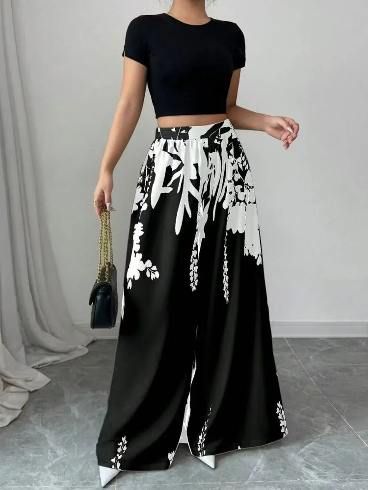 Women’s Summer Fashion Casual Printed Pants – Lace-up Waist Slim Fit Lightweight Style - Allen-Fitness