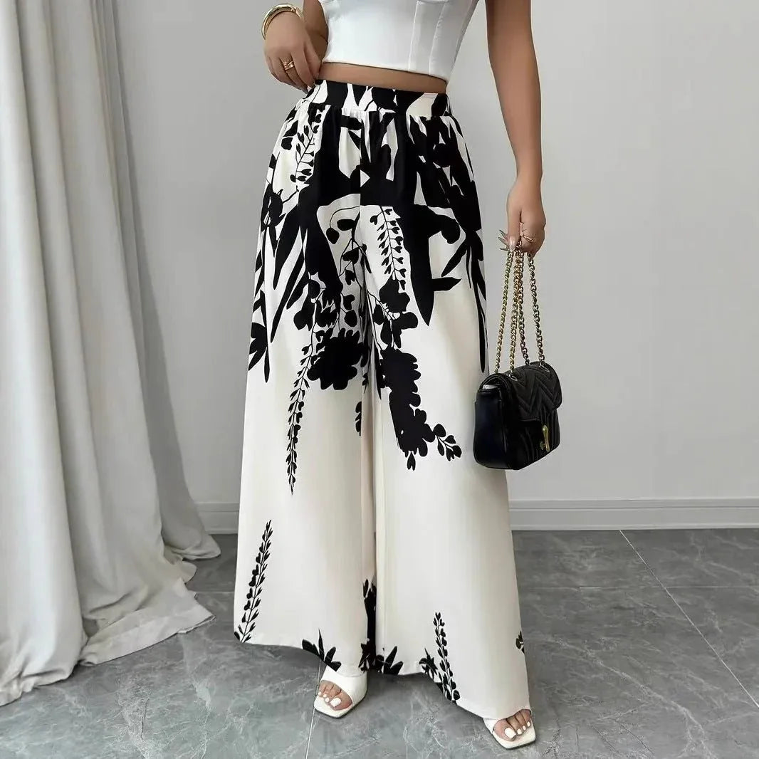 Women’s Summer Fashion Casual Printed Pants – Lace-up Waist Slim Fit Lightweight Style - Allen-Fitness