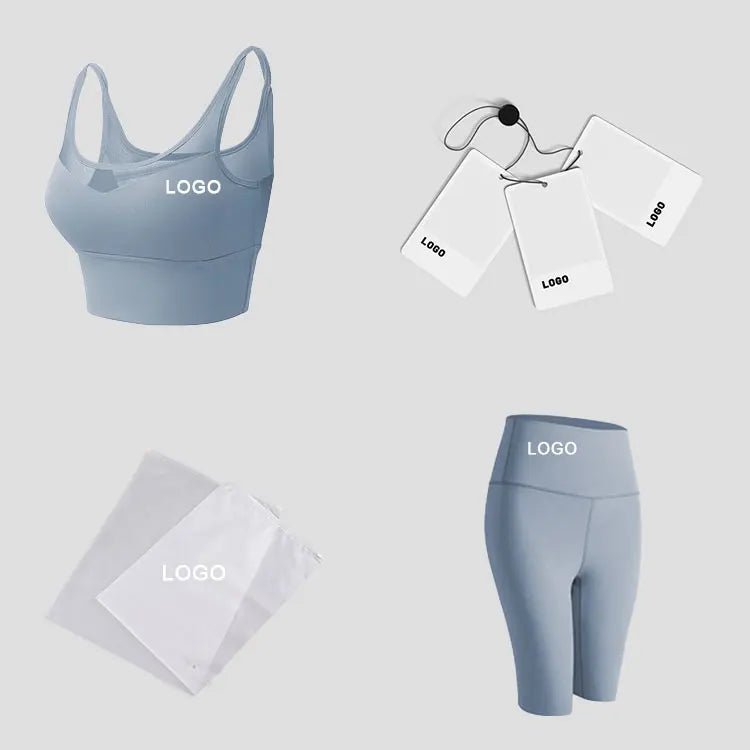 Women's Yoga Set - 5PCS Seamless Strappy Sports Bra, Long Sleeve and Booty Scrunch Leggings - Allen - Fitness