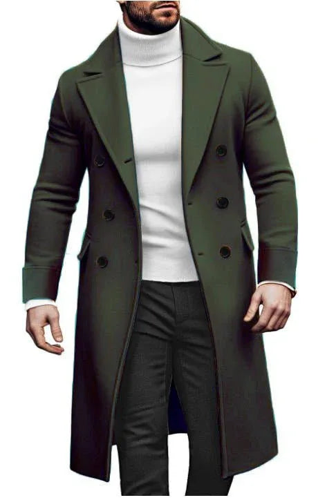 Woolen Overcoat For Men - Double-Breasted Thickened Jacket in Army Green, Brick Red, Khaki & Navy Blue - Allen-Fitness
