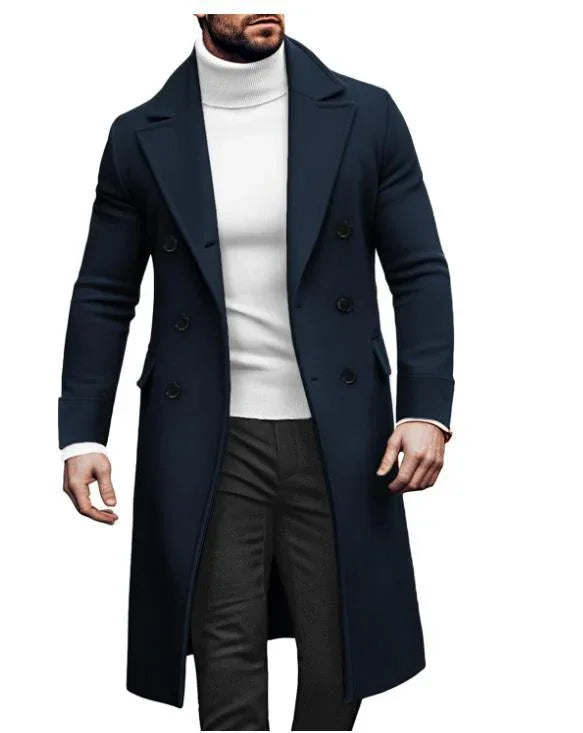 Woolen Overcoat For Men - Double-Breasted Thickened Jacket in Army Green, Brick Red, Khaki & Navy Blue - Allen-Fitness
