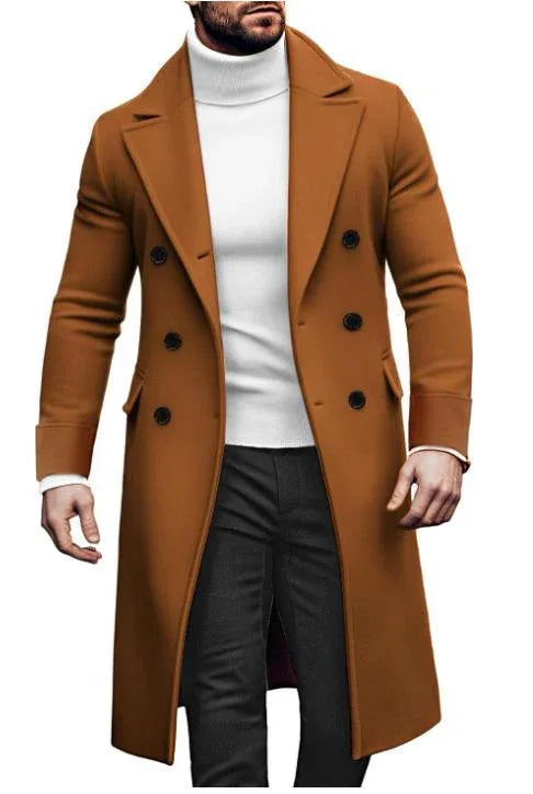 Woolen Overcoat For Men - Double-Breasted Thickened Jacket in Army Green, Brick Red, Khaki &amp; Navy Blue - Allen-Fitness