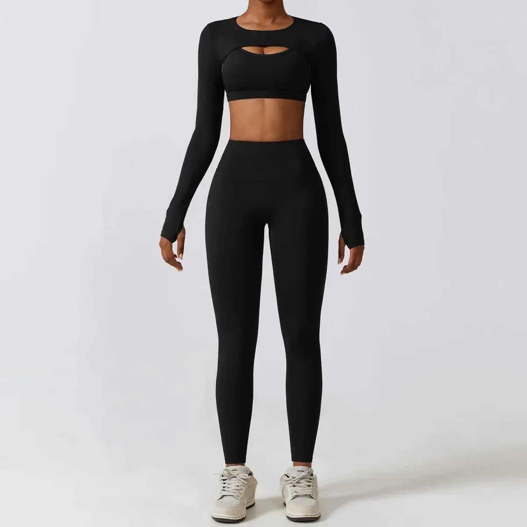 Women Workout Sets: Zip-Up Crop Jacket, High Waist Yoga Leggings &amp; Sport Bra - Allen-Fitness
