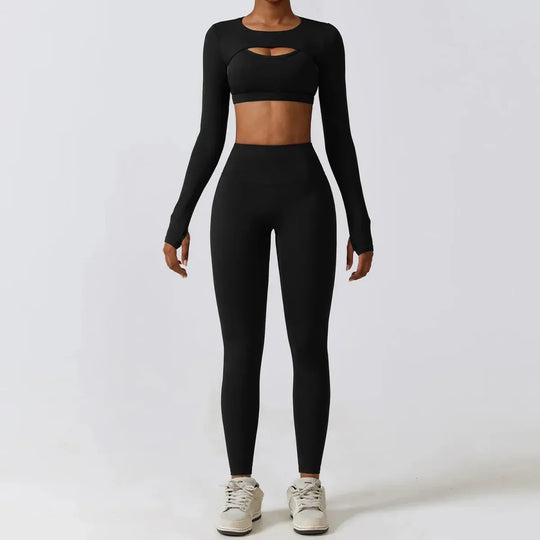 Women Workout Sets: Zip-Up Crop Jacket, High Waist Yoga Leggings &amp; Sport Bra - Allen-Fitness