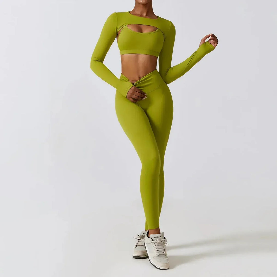 Women Workout Sets: Zip-Up Crop Jacket, High Waist Yoga Leggings &amp; Sport Bra - Allen-Fitness