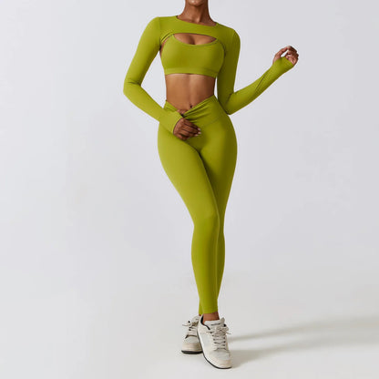 Workout Sets Women Zip up Crop Jacket High Waist Yoga Leggings With Sport Bra - Allen - Fitness