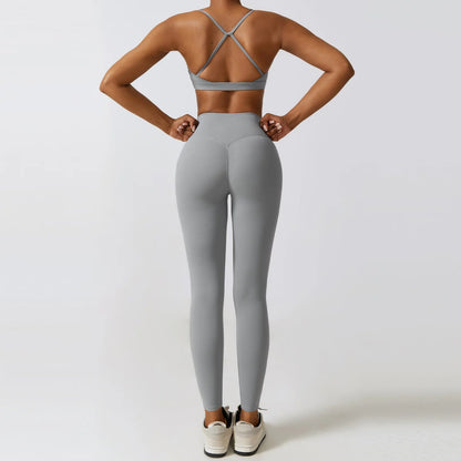 Workout Sets Women Zip up Crop Jacket High Waist Yoga Leggings With Sport Bra - Allen - Fitness