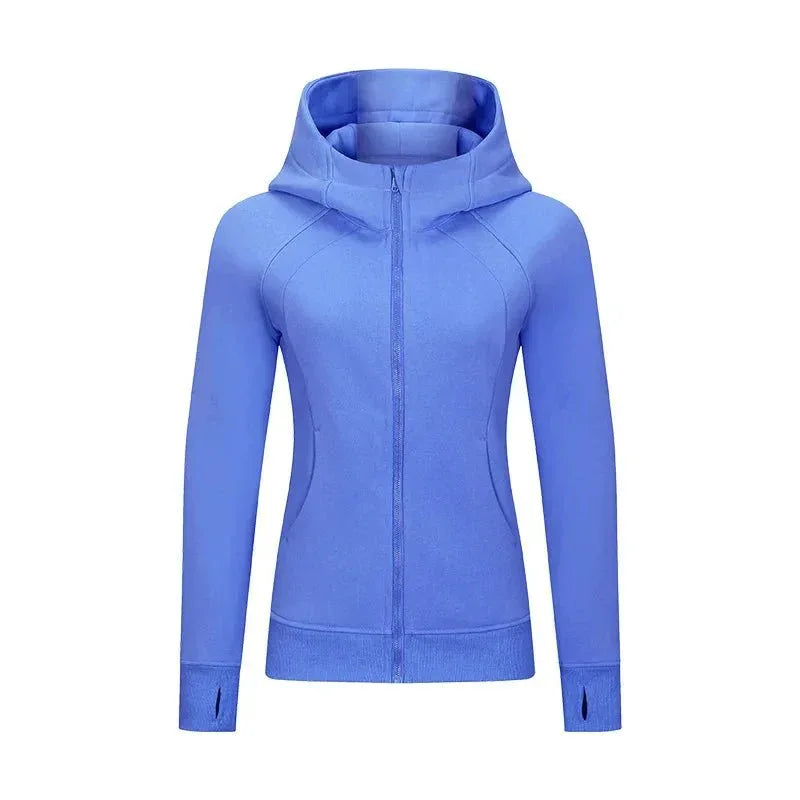 Sports Wear Hoodie Jacket for Women With Thick Zipper - Full Zip Fitness Coat Running Sweater WDQ028 - Allen-Fitness