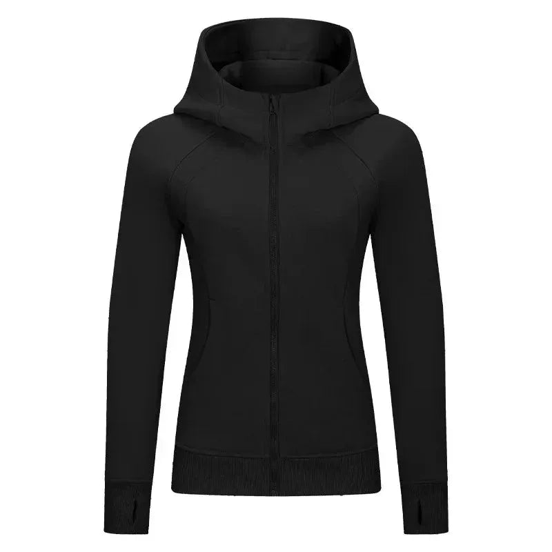 Sports Wear Hoodie Jacket for Women With Thick Zipper - Full Zip Fitness Coat Running Sweater WDQ028 - Allen-Fitness