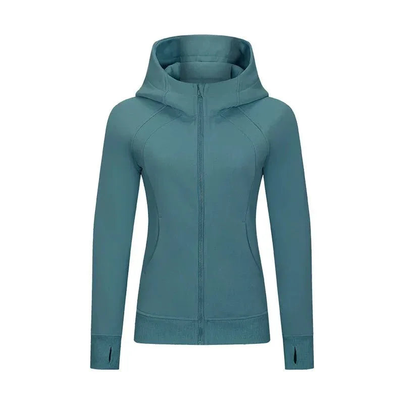 Sports Wear Hoodie Jacket for Women With Thick Zipper - Full Zip Fitness Coat Running Sweater WDQ028 - Allen-Fitness