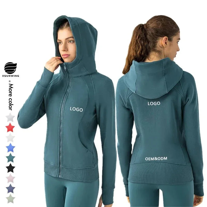 Sports Wear Hoodie Jacket for Women With Thick Zipper - Full Zip Fitness Coat Running Sweater WDQ028 - Allen-Fitness