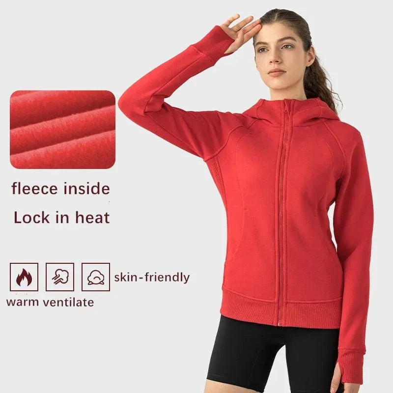 Sports Wear Hoodie Jacket for Women With Thick Zipper - Full Zip Fitness Coat Running Sweater WDQ028 - Allen-Fitness