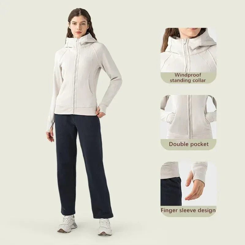 Sports Wear Hoodie Jacket for Women With Thick Zipper - Full Zip Fitness Coat Running Sweater WDQ028 - Allen-Fitness