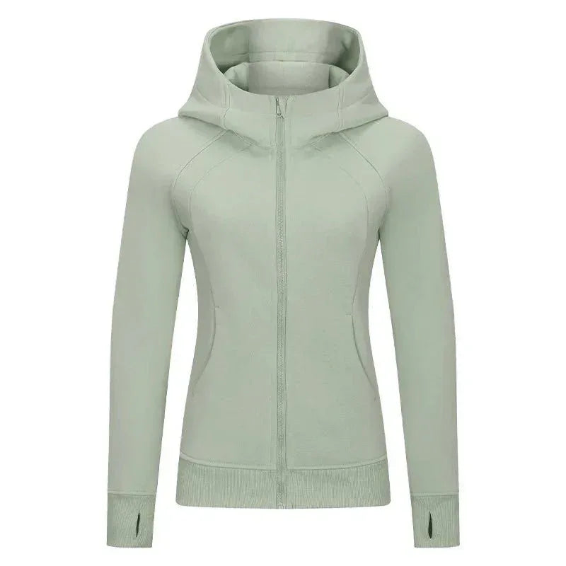 Sports Wear Hoodie Jacket for Women With Thick Zipper - Full Zip Fitness Coat Running Sweater WDQ028 - Allen-Fitness