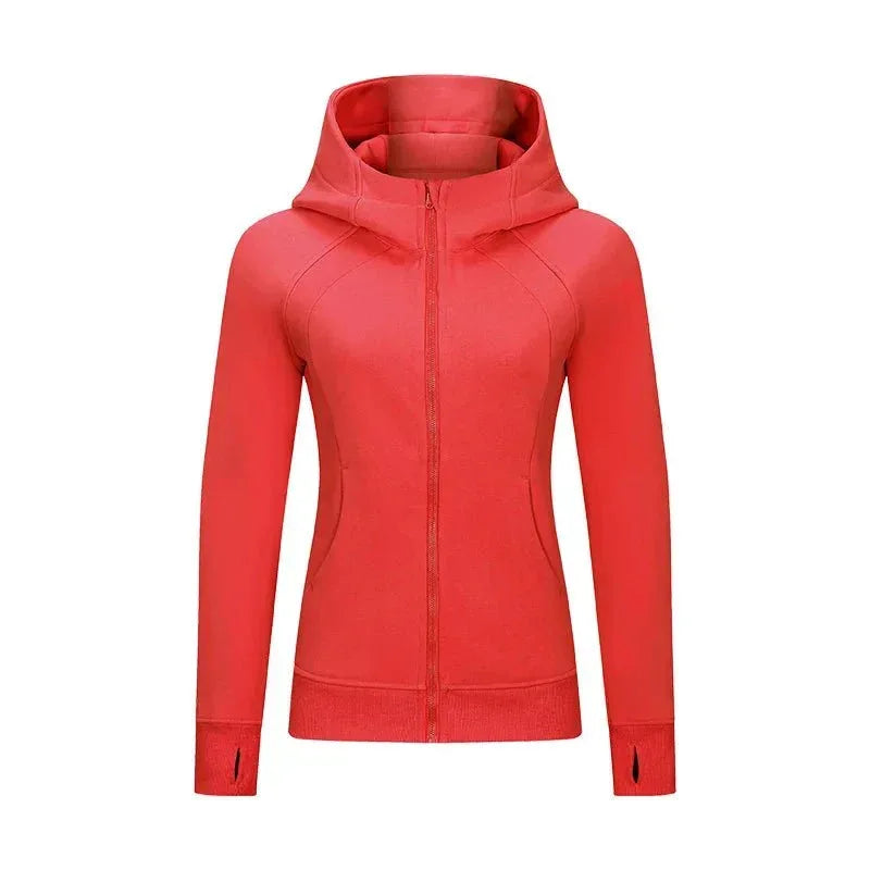 Sports Wear Hoodie Jacket for Women With Thick Zipper - Full Zip Fitness Coat Running Sweater WDQ028 - Allen-Fitness