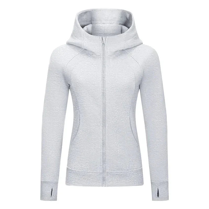 Sports Wear Hoodie Jacket for Women With Thick Zipper - Full Zip Fitness Coat Running Sweater WDQ028 - Allen-Fitness