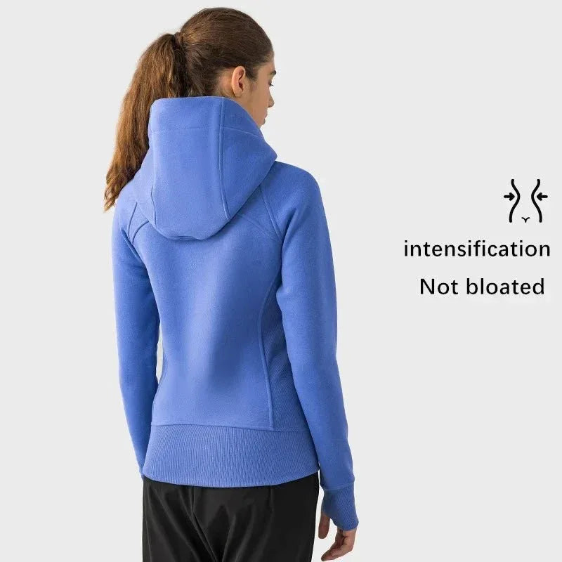 Sports Wear Hoodie Jacket for Women With Thick Zipper - Full Zip Fitness Coat Running Sweater WDQ028 - Allen-Fitness