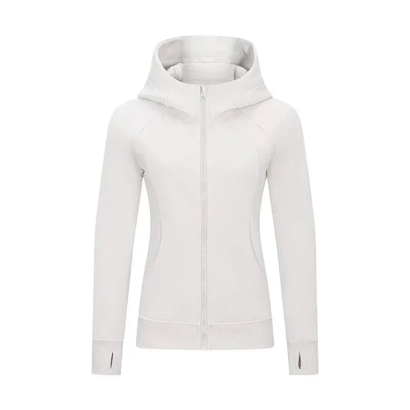 Sports Wear Hoodie Jacket for Women With Thick Zipper - Full Zip Fitness Coat Running Sweater WDQ028 - Allen-Fitness