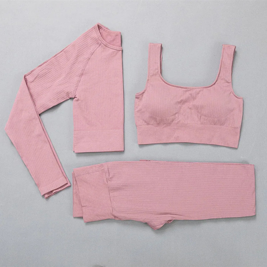 Yoga Clothes For Women: Jacquard High Elastic Yoga Suit, Striped Sportswear Set in Multiple Colors - Allen-Fitness