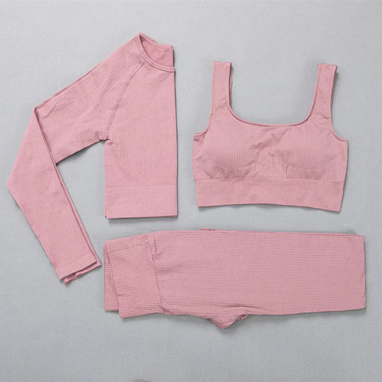 Yoga Clothes For Women: Jacquard High Elastic Yoga Suit, Striped Sportswear Set in Multiple Colors - Allen-Fitness