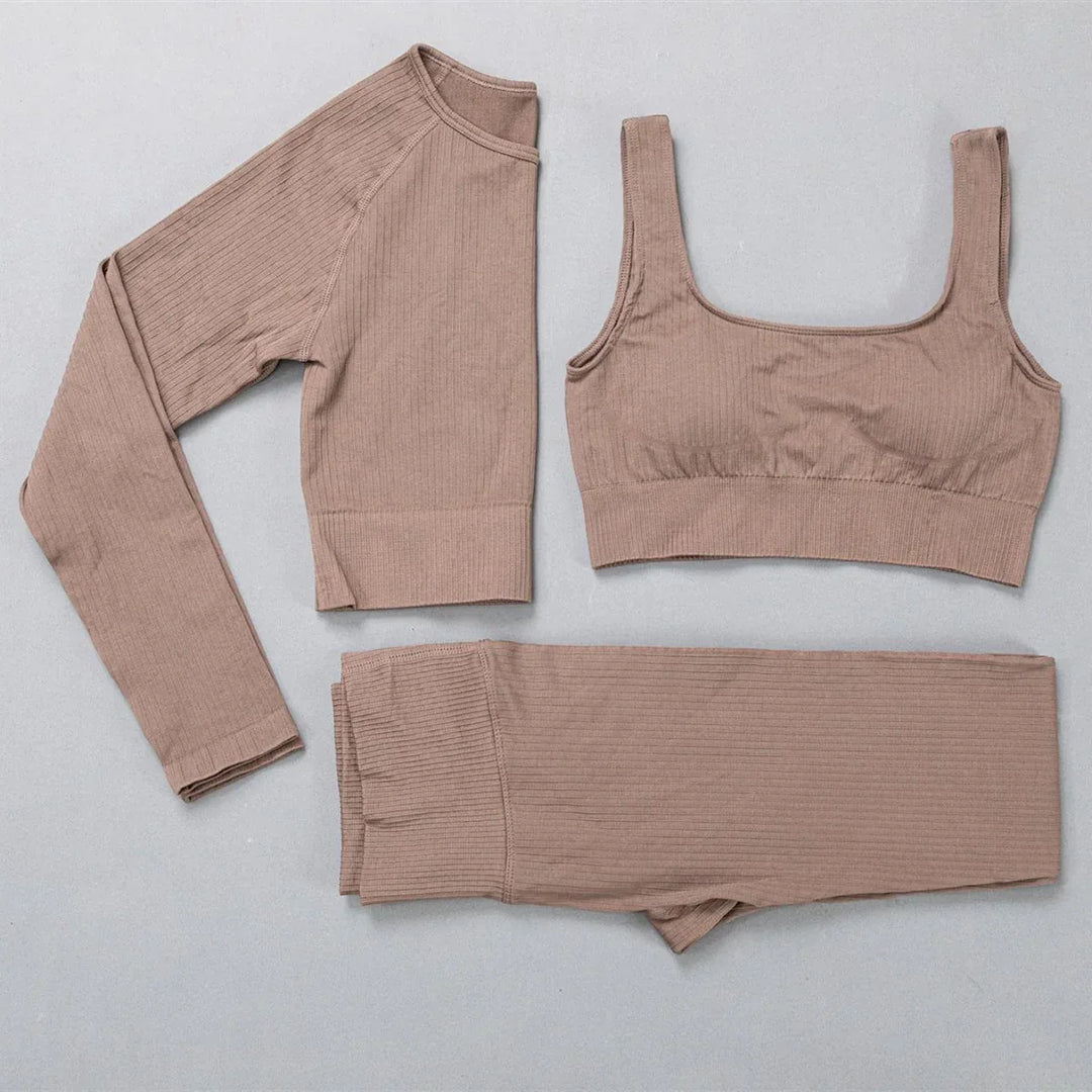 Yoga Clothes For Women: Jacquard High Elastic Yoga Suit, Striped Sportswear Set in Multiple Colors - Allen-Fitness