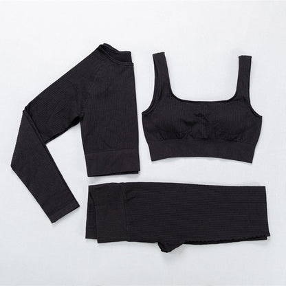 Yoga Clothes For Women: Jacquard High Elastic Yoga Suit, Striped Sportswear Set in Multiple Colors - Allen - Fitness