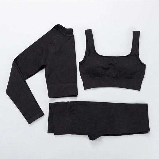 Yoga Clothes For Women: Jacquard High Elastic Yoga Suit, Striped Sportswear Set in Multiple Colors - Allen-Fitness