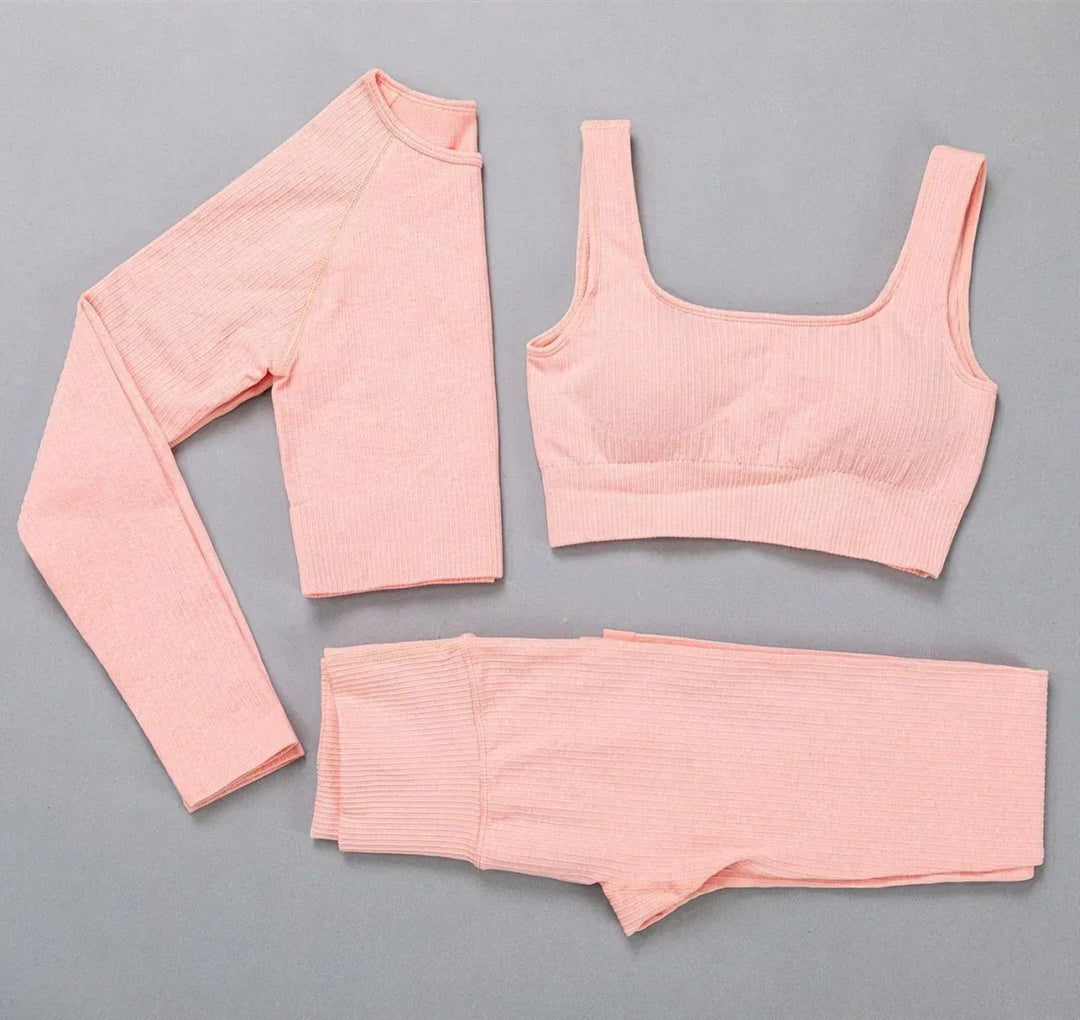 Yoga Clothes For Women: Jacquard High Elastic Yoga Suit, Striped Sportswear Set in Multiple Colors - Allen-Fitness