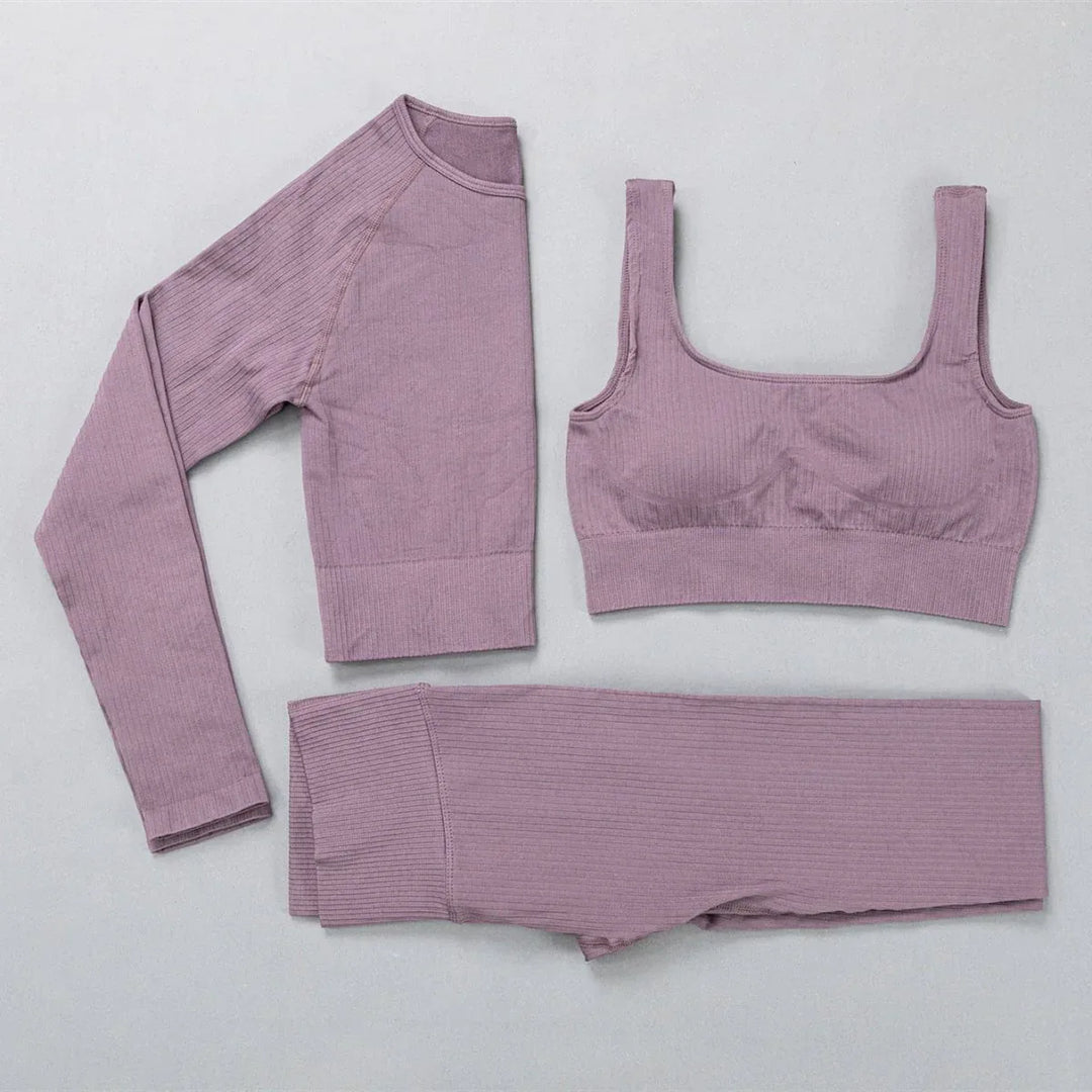 Yoga Clothes For Women: Jacquard High Elastic Yoga Suit, Striped Sportswear Set in Multiple Colors - Allen-Fitness