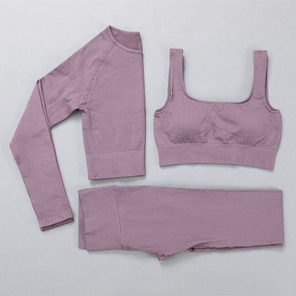 Yoga Clothes For Women: Jacquard High Elastic Yoga Suit, Striped Sportswear Set in Multiple Colors - Allen - Fitness