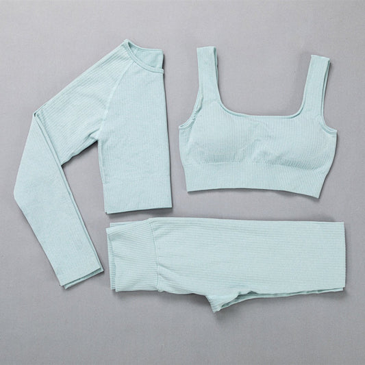 Yoga Clothes For Women: Jacquard High Elastic Yoga Suit, Striped Sportswear Set in Multiple Colors - Allen - Fitness