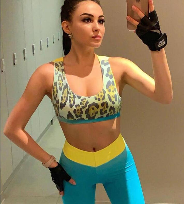 Yoga Set Women Fitness Clothing Sportswear Woman Gym Leggings Leopard Push up Strappy Sports Bra 2 Pcs - Premium Fitness & Activewear for Men & Women|UK