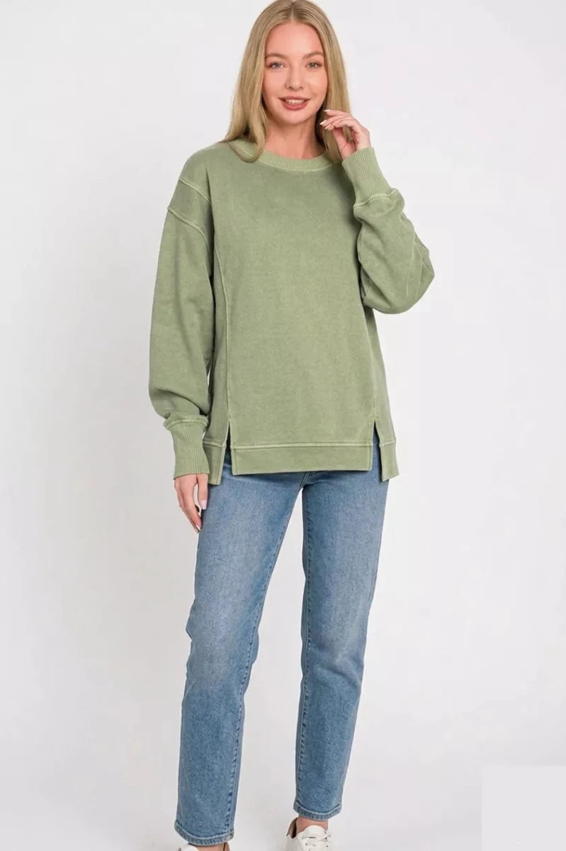 Zenana Pigment Dye Exposed-seam Fleece Sweatshirt - Allen Fitness | Running Shoes, Leggings &amp; Activewear UK