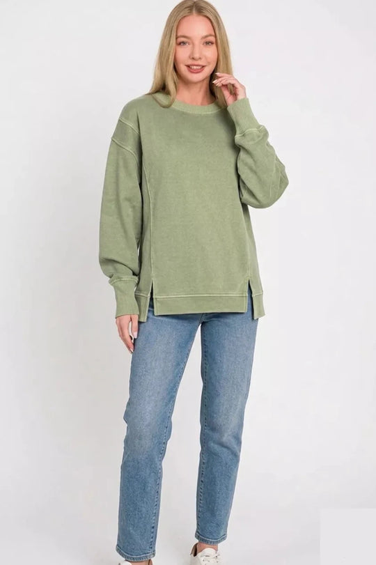 Zenana Pigment Dye Exposed-seam Fleece Sweatshirt - Allen Fitness | Running Shoes, Leggings &amp; Activewear UK