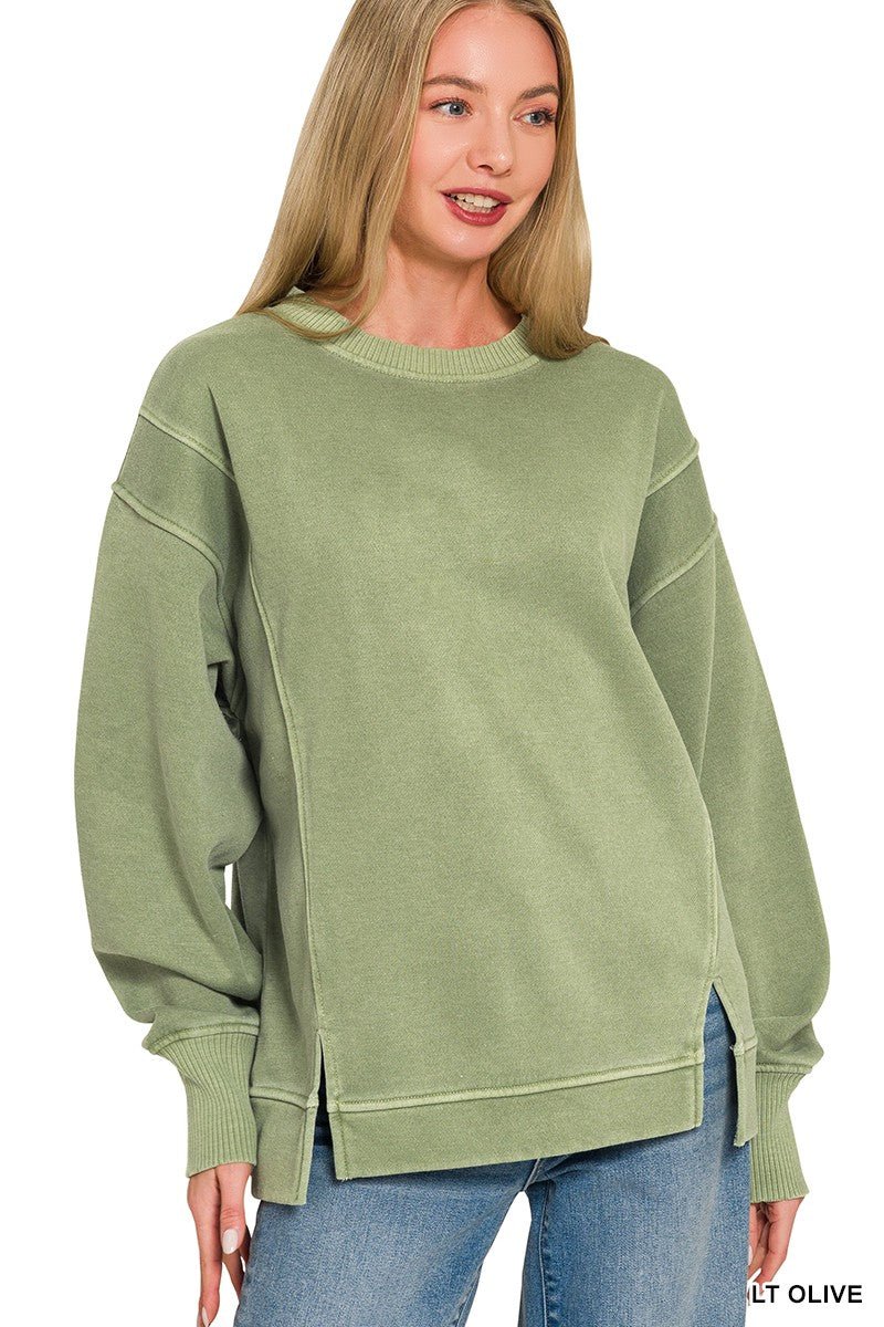 Zenana Pigment Dye Exposed-seam Fleece Sweatshirt - Allen Fitness | Running Shoes, Leggings & Activewear UK