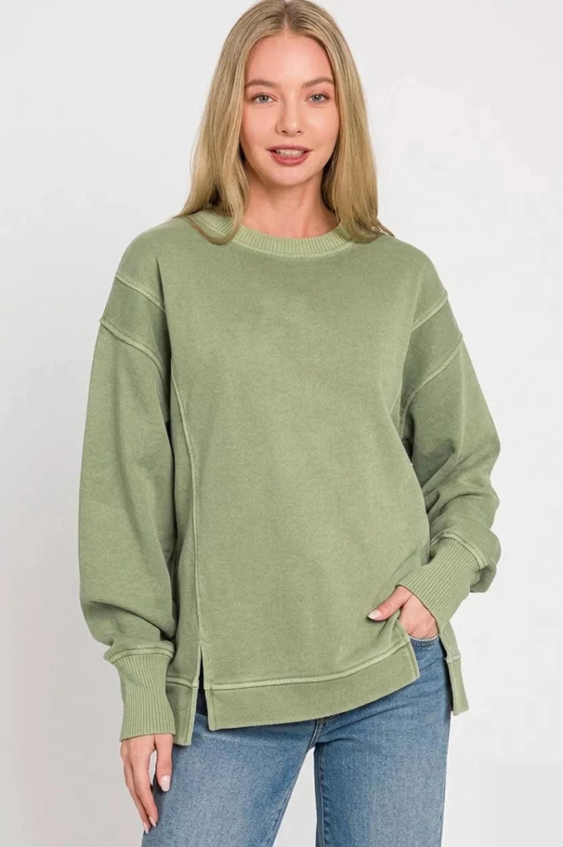 Zenana Pigment Dye Exposed-seam Fleece Sweatshirt - Allen Fitness | Running Shoes, Leggings & Activewear UK