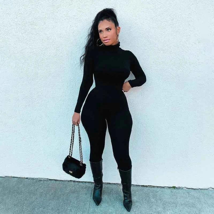 Fall Solid Long Sleeves yoga Rompers Women Ladies jogging wear new style One Piece stretch bodycon Jumpsuit - Allen-Fitness